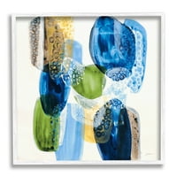 Ступел индустрии ярки сини кръгли форми абстрактни камъчета дизайн живопис бяла рамка изкуство печат стена