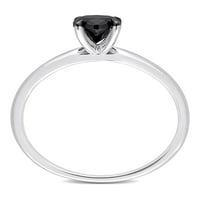 Карат Т. в. черен диамант 14кт Бяло Злато овален пасианс годежен пръстен