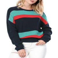 Уникални изгодни Дамски капка рамото цвят блок шарени плета пуловер