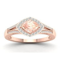 Имперски скъпоценен камък 10к Розово злато възглавница нарязани Морганит КТ ТВ диамантен ореол Дамски пръстен