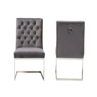 Бакстън студио Шерин съвременен глем и лукс сив кадифен плат и сребърен метал комплект стол за хранене от