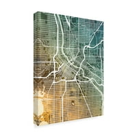 Търговска марка изобразително изкуство 'Минеаполис Минесота карта на град Тийл Ориндж' платно изкуство от