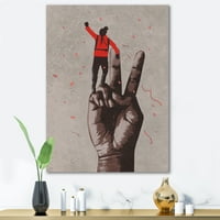 Дизайнарт 'Човек С Вдигната Ръка Върху Знака На Победата' Модерен Принт За Стена